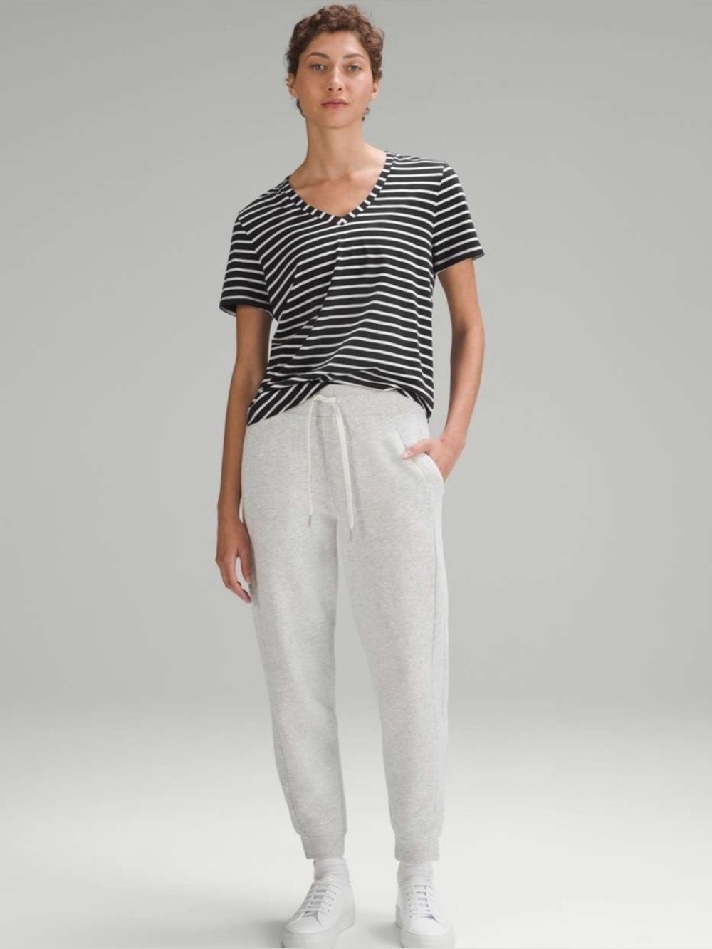 lululemon athletica Black & White Striped V-Neck Tee